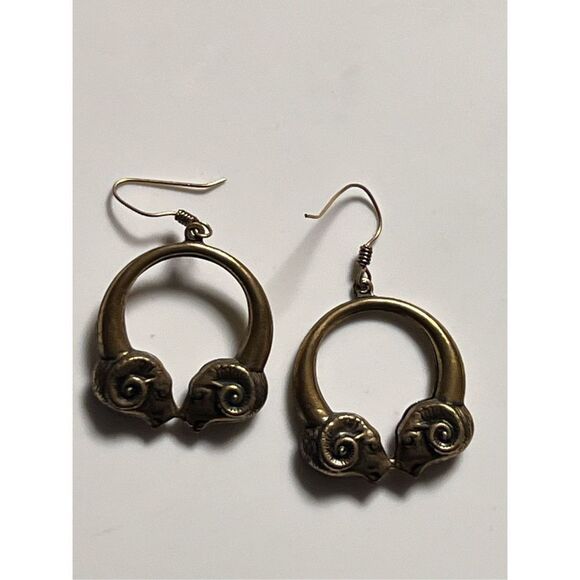 Double Ram Hoop Dangle Earrings Vintage Women Designer Jewelry - Picture 6 of 7